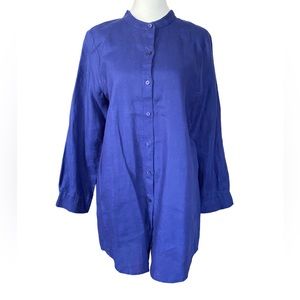 Eileen Fisher Organic Handkerchief Linen Shirt Pockets Blue Petite M